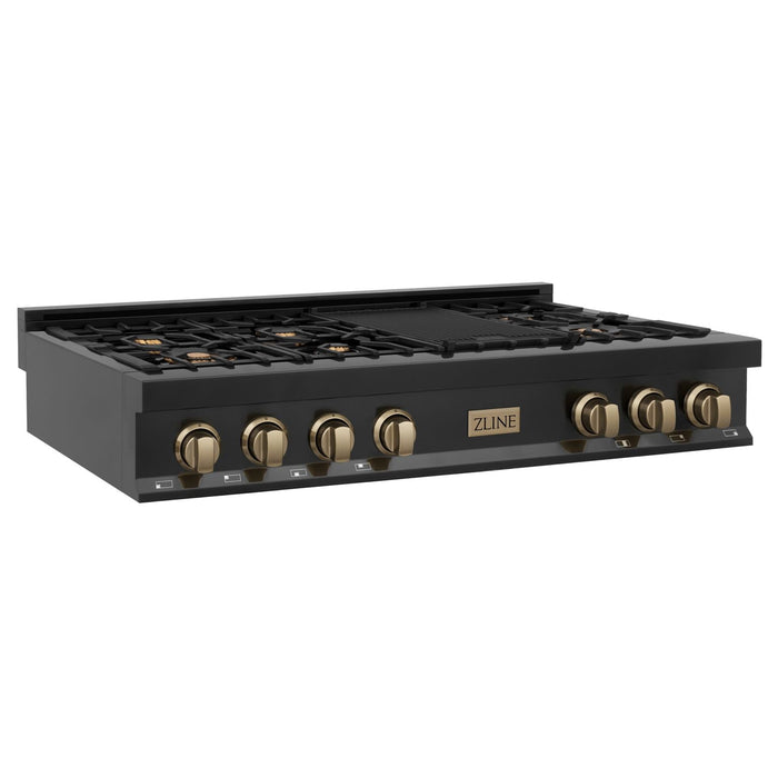 ZLINE 48" Autograph Edition Rangetop in Black Stainless Steel with Champagne Bronze Accents, RTBZ-48-CB