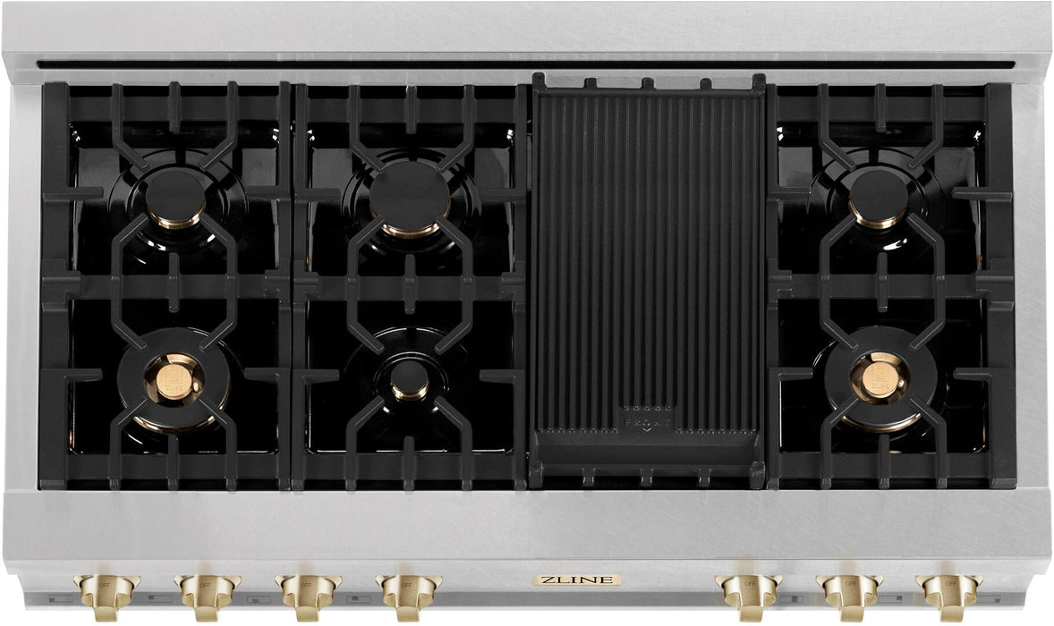 ZLINE 48" Autograph Edition Rangetop in DuraSnow® Stainless Steel with Champagne Bronze Accents, RTSZ-48-CB