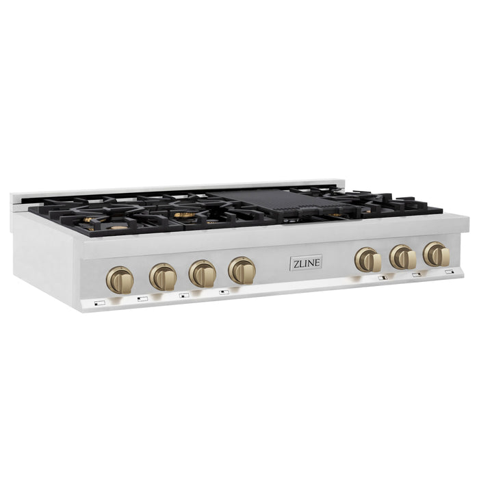 ZLINE 48" Autograph Edition Rangetop in Stainless Steel with Champagne Bronze Accents, RTZ-48-CB
