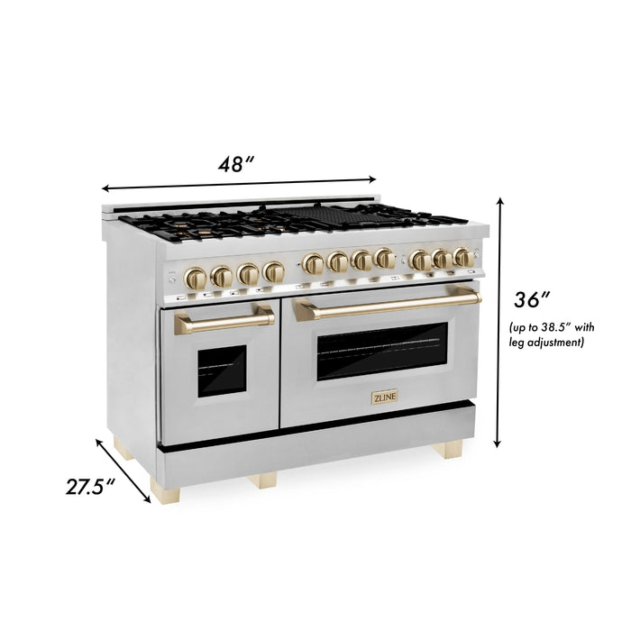 ZLINE 48" Autograph Edition All Gas Range in Stainless Steel with Gold Accents, RGZ-48-G