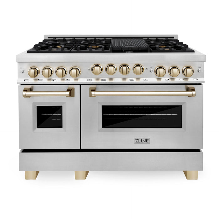 ZLINE 48" Autograph Edition All Gas Range in Stainless Steel with Gold Accents, RGZ-48-G