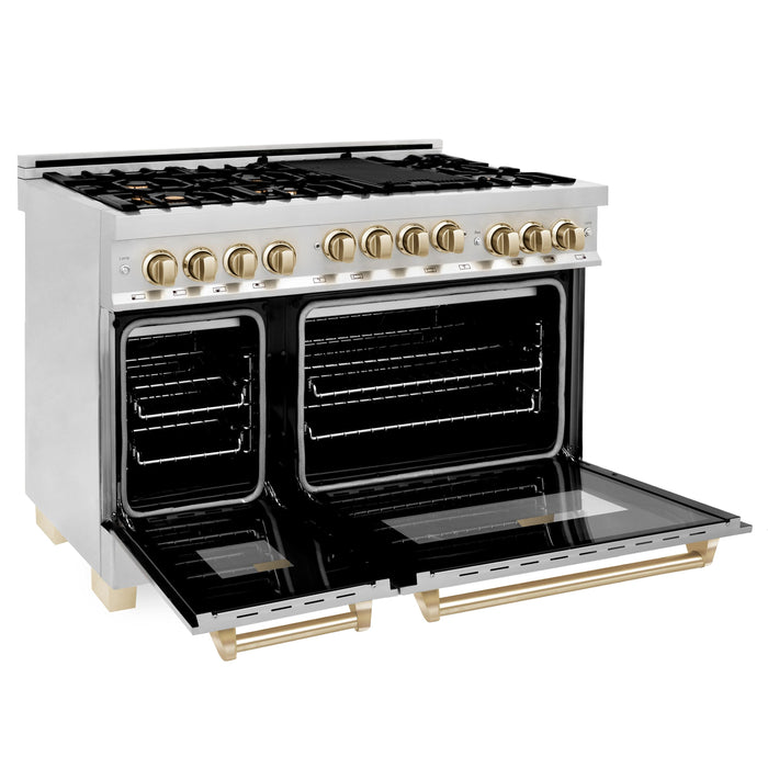 ZLINE 48" Autograph Edition All Gas Range in Stainless Steel with Gold Accents, RGZ-48-G