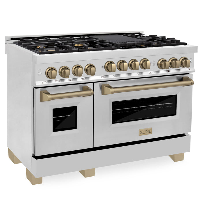 ZLINE 48" Autograph Edition All Gas Range in Stainless Steel with Champagne Bronze Accents, RGZ-48-CB