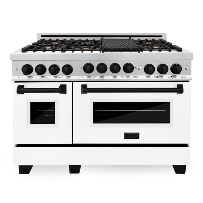 ZLINE 48" Autograph Edition All Gas Range in Stainless Steel with White Matte Door and Matte Black Accents, RGZ-WM-48-MB
