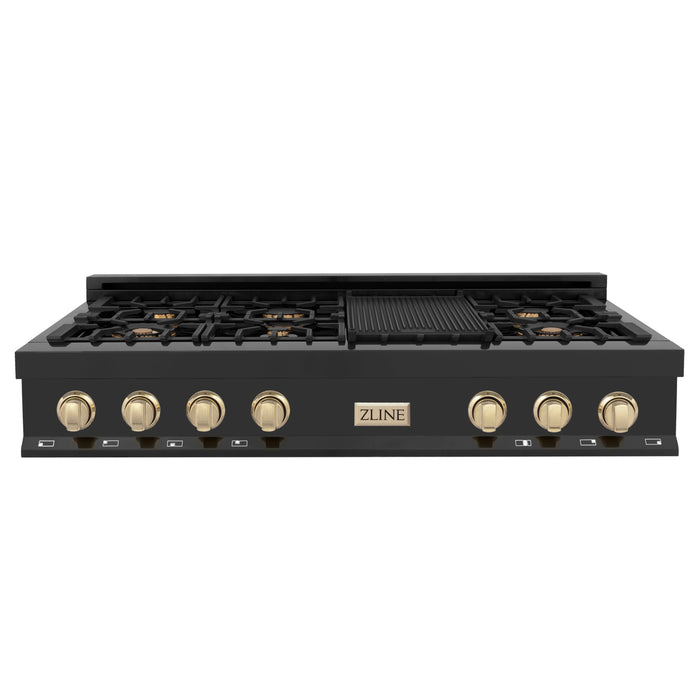 ZLINE 48" Autograph Edition Rangetop in Black Stainless Steel with Gold Accents, RTBZ-48-G