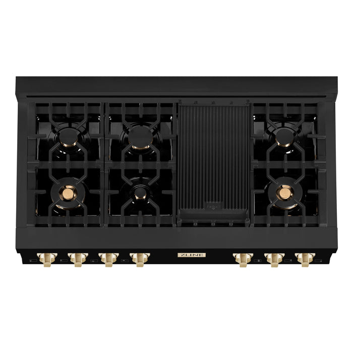 ZLINE 48" Autograph Edition Rangetop in Black Stainless Steel with Gold Accents, RTBZ-48-G