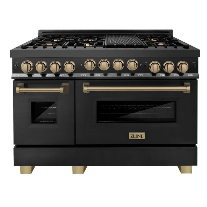 ZLINE 48" Autograph Edition All Gas Range in Black Stainless Steel with Champagne Bronze Accents, RGBZ-48-CB