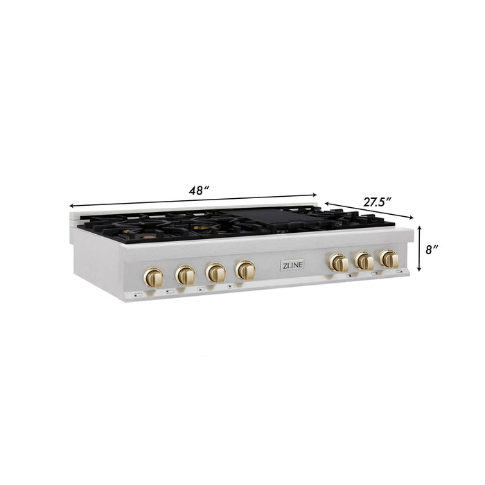 ZLINE 48" Autograph Edition Rangetop in DuraSnow® Stainless Steel with Gold Accents, RTSZ-48-G