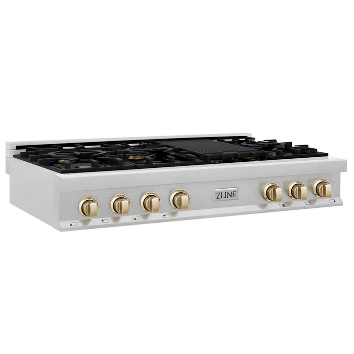 ZLINE 48" Autograph Edition Rangetop in DuraSnow® Stainless Steel with Gold Accents, RTSZ-48-G