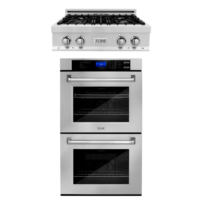 ZLINE Kitchen Appliance Package with 30 in. Stainless Steel Rangetop and 30 in. Double Wall Oven, 2KP-RTAWD30