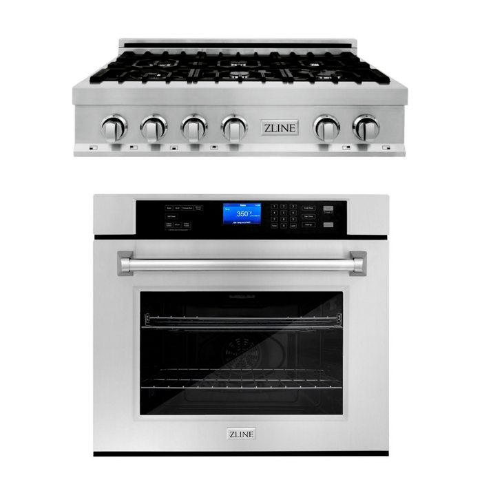 ZLINE Kitchen and Bath Kitchen Appliance Package with 36 in. Stainless Steel Rangetop and 30 in. Single Wall Oven, 2KP-RTAWS36