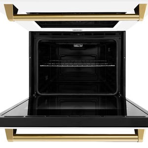 ZLINE 30" Autograph Edition Professional Double Wall Oven with Air Fry and Self-Clean in Stainless Steel with White Matte Doors and Polished Gold Handles, WADZ-WM-30-G