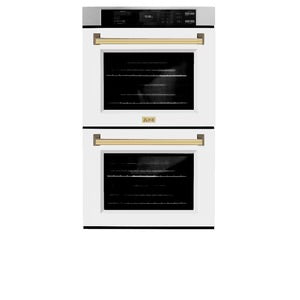 ZLINE 30" Autograph Edition Professional Double Wall Oven with Air Fry and Self-Clean in Stainless Steel with White Matte Doors and Polished Gold Handles, WADZ-WM-30-G