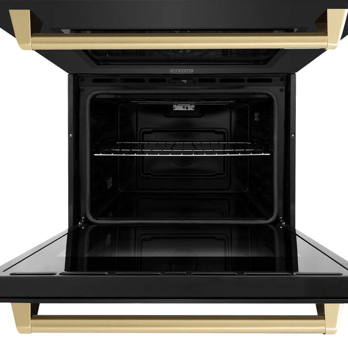 ZLINE 30" Autograph Edition Double Wall Oven with Air Fry and Self-Clean in Black and Champagne Bronze Handle, WADBZ-30-CB