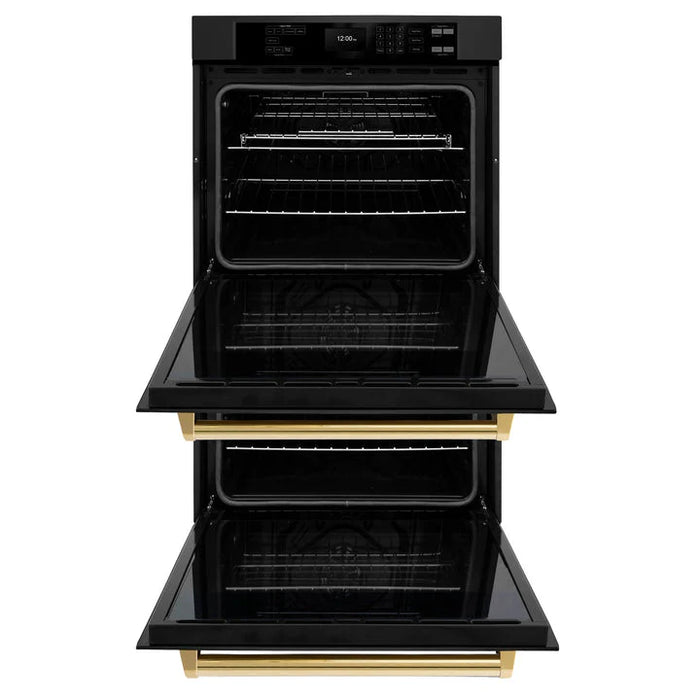 ZLINE 30" Autograph Edition Double Wall Oven with Air Fry and Self-Clean in Black and Gold Handle, WADBZ-30-G