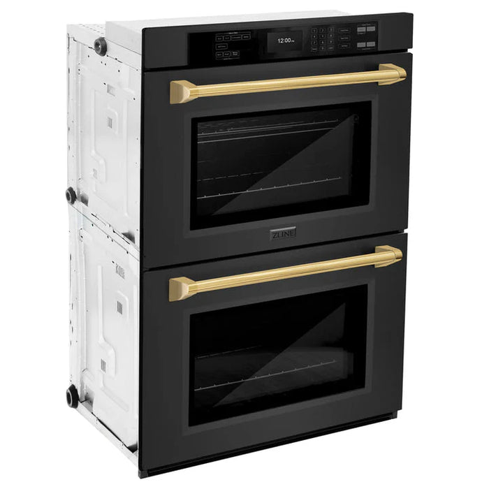 ZLINE 30" Autograph Edition Double Wall Oven with Air Fry and Self-Clean in Black and Gold Handle, WADBZ-30-G