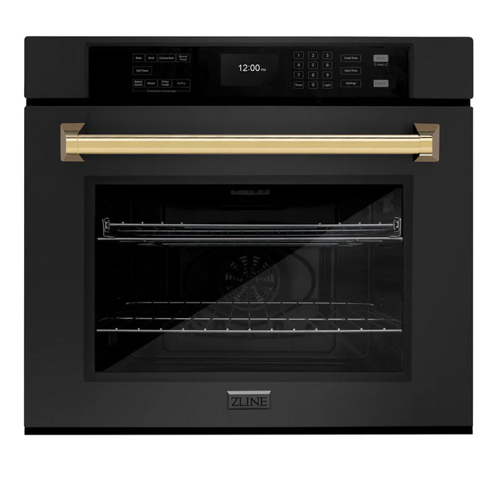 ZLINE 30" Autograph Edition Single Wall Oven with Air Fry and Self-Clean in Black with Gold Handle, WASBZ-30-G