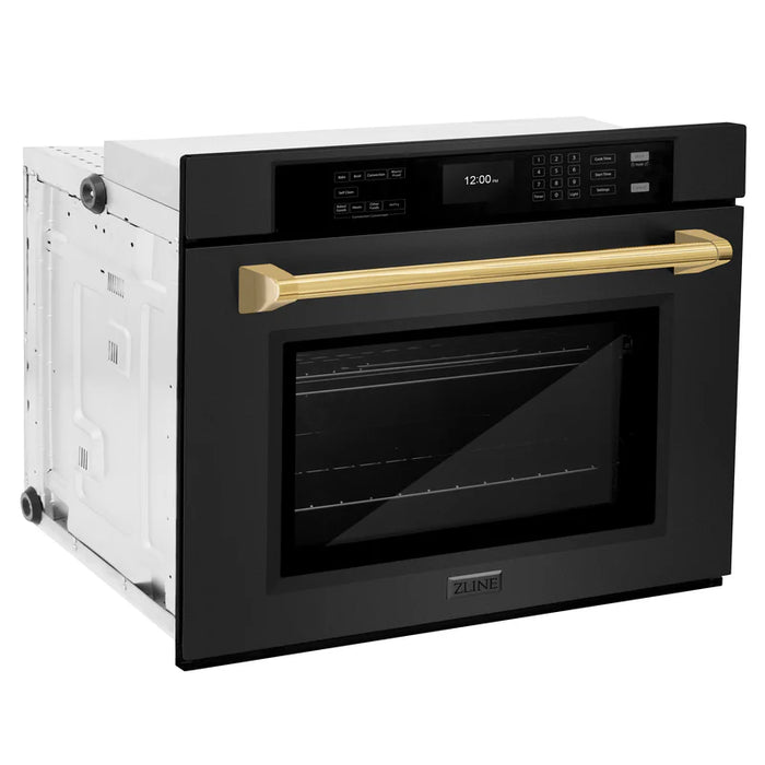 ZLINE 30" Autograph Edition Single Wall Oven with Air Fry and Self-Clean in Black with Gold Handle, WASBZ-30-G