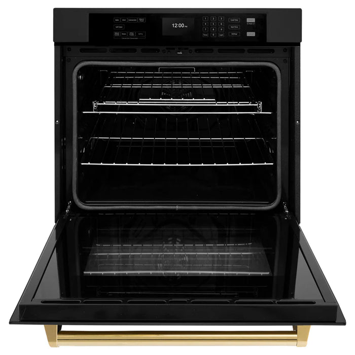 ZLINE 30" Autograph Edition Single Wall Oven with Air Fry and Self-Clean in Black with Gold Handle, WASBZ-30-G