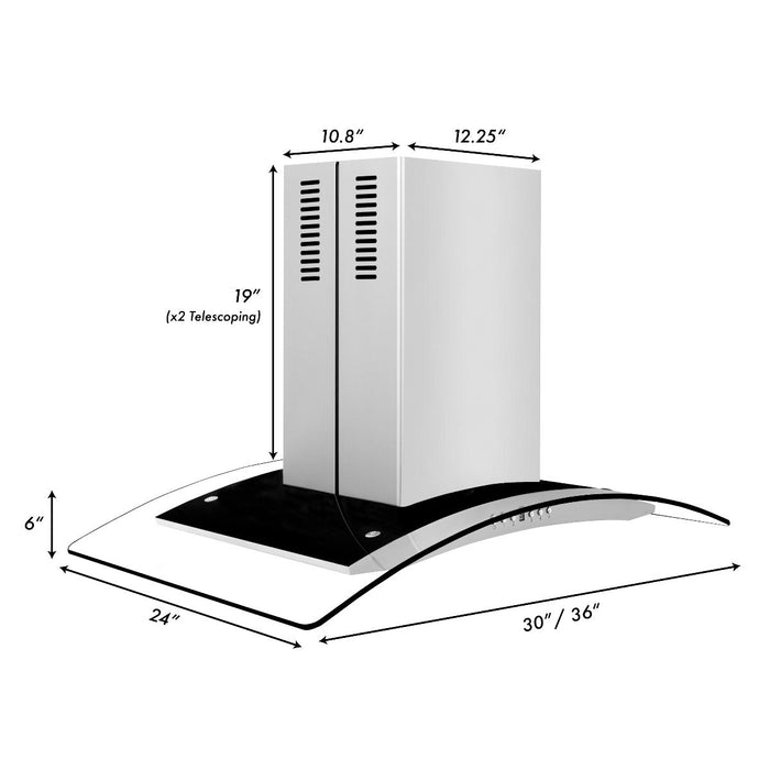 ZLINE 30" Island Range Hood in Stainless Steel & Glass, GL14i-30