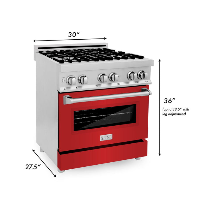 ZLINE 30" Dual Fuel Range in Stainless Steel with Red Matte Door, RA-RM-30