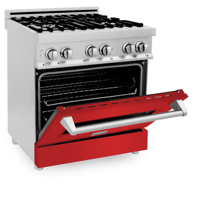 ZLINE 30" Dual Fuel Range in Stainless Steel with Red Matte Door, RA-RM-30