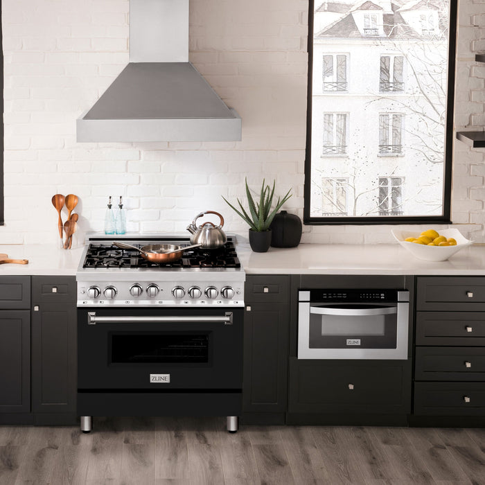 ZLINE 36" All Gas Range in Stainless Steel with Black Matte Door, RG-BLM-36