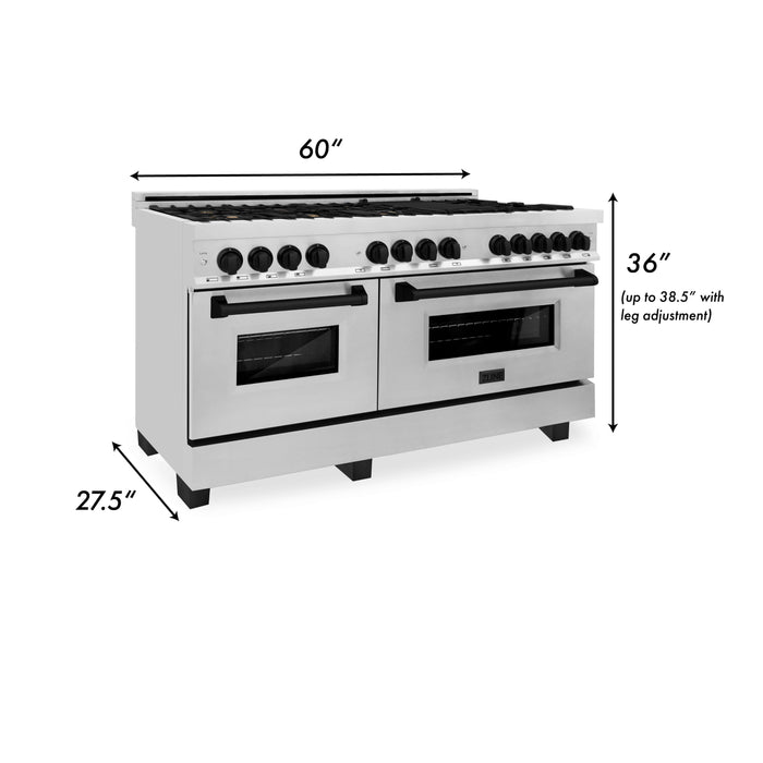 ZLINE 60" Autograph Edition Dual Fuel Range in Stainless Steel with Matte Black Accents, RAZ-60-MB