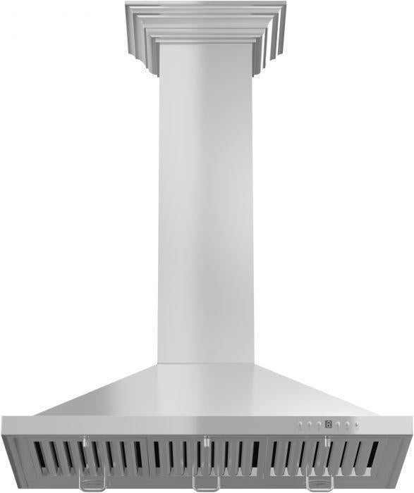 ZLINE 42" Convertible Vent Wall Mount Range Hood in Stainless Steel with Crown Molding, KBCRN-42