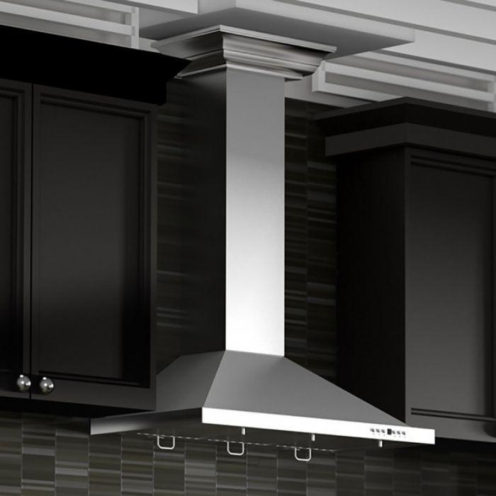 ZLINE 48" Convertible Wall Mount Range Hood in Stainless Steel with Crown Molding, KBCRN-48