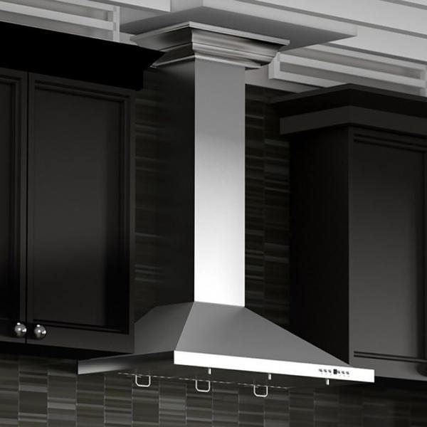 ZLINE 42" Convertible Vent Wall Mount Range Hood in Stainless Steel with Crown Molding, KBCRN-42