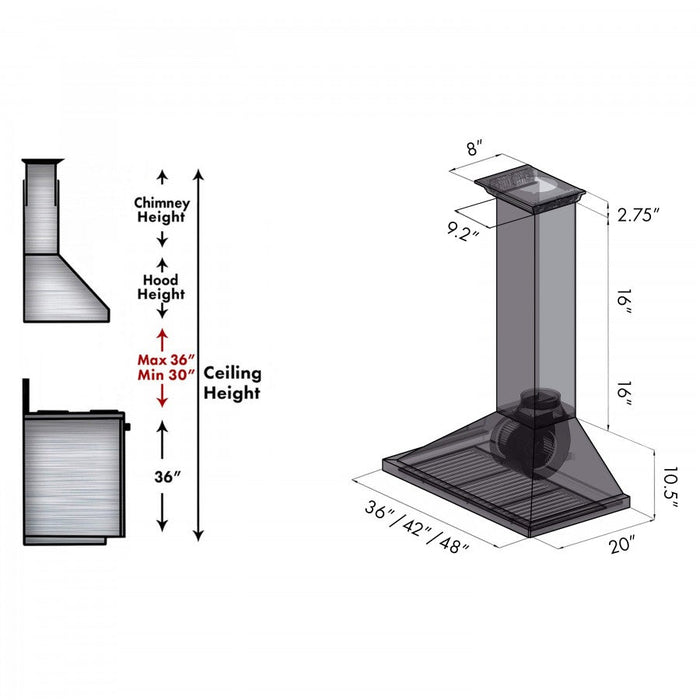 ZLINE 36" Wall Mount Range Hood in Stainless Steel with Built-in CrownSound® Bluetooth Speakers, KBCRN-BT-36