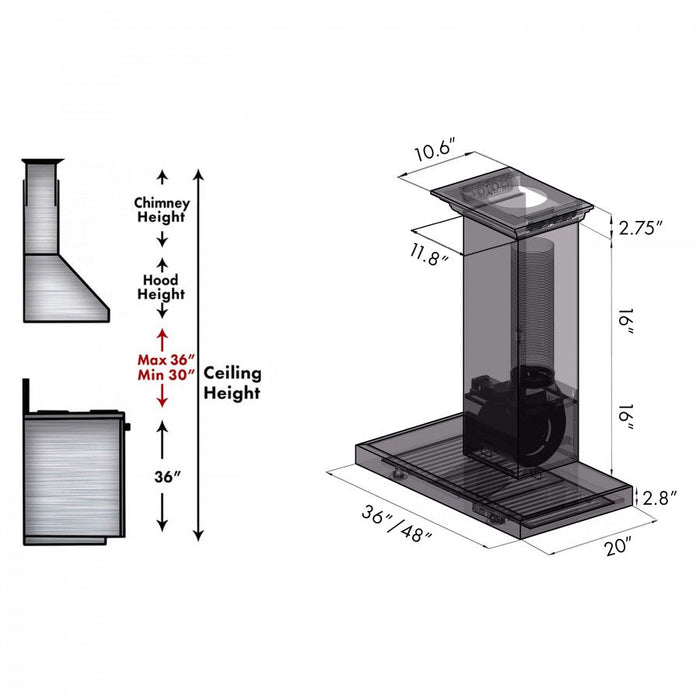 ZLINE 48" Wall Mount Range Hood in Stainless Steel with Built-in CrownSound® Bluetooth Speakers, KECRN-BT-48