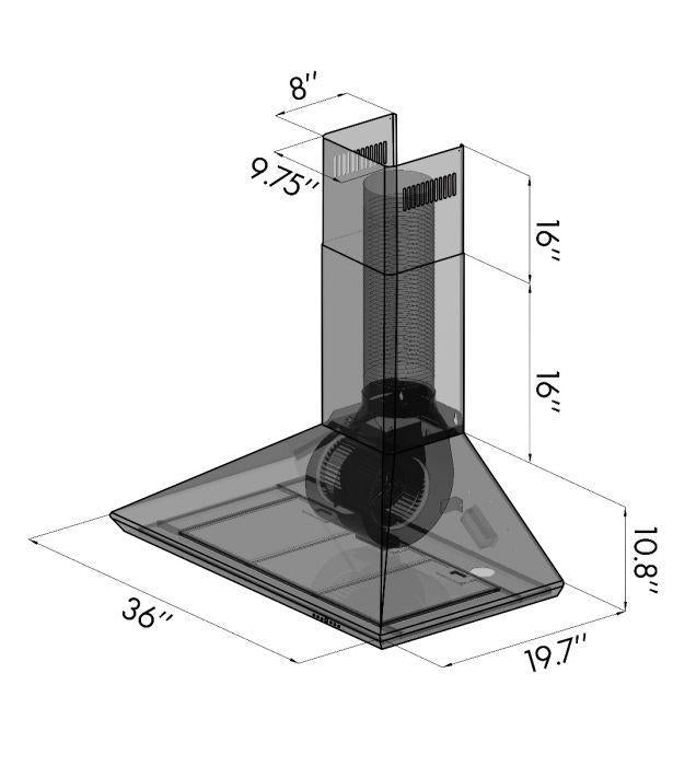 ZLINE 36" Convertible Vent Wall Mount Range Hood in Stainless Steel, KF-36