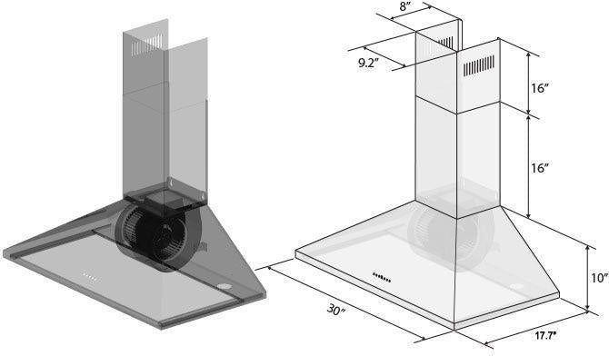 ZLINE 30" Convertible Vent Wall Mount Range Hood in Stainless Steel, KL2-30