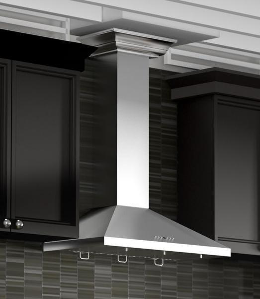 ZLINE 36" Convertible Vent Wall Mount Range Hood in Stainless Steel with Crown Molding, KL2CRN-36