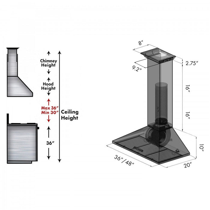 ZLINE 30" Wall Mount Range Hood in Stainless Steel with Built-in CrownSound® Bluetooth Speakers, KL2CRN-BT-30