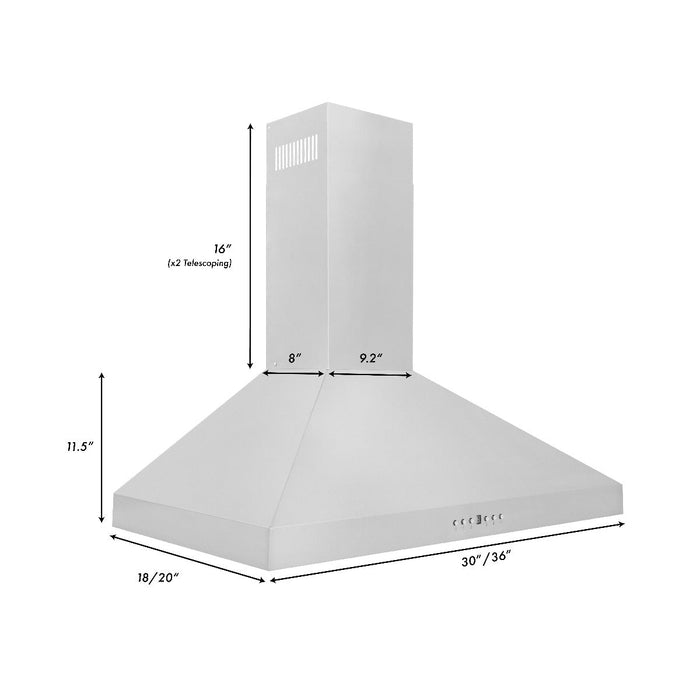 ZLINE 36" Convertible Vent Wall Mount Range Hood in Stainless Steel, KL3-36