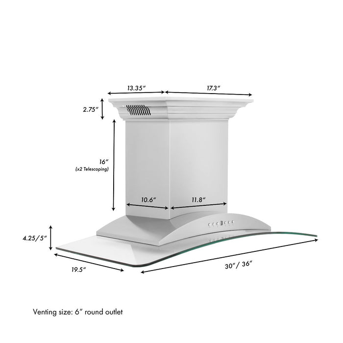 ZLINE 36' Wall Mount Range Hood with Built-in CrownSound Bluetooth Speakers in Stainless Steel & Glass, KNCRN-BT-36