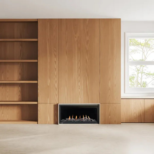 Minimalist Montigo DelRay Linear 36” fireplace, perfect for any space.