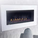 Contemporary Montigo DelRay Linear 36” gas fireplace with customizable media.