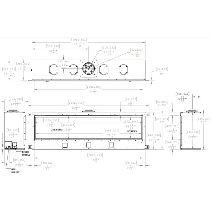 High-efficiency Montigo DelRay Linear 72” fireplace for contemporary interiors.