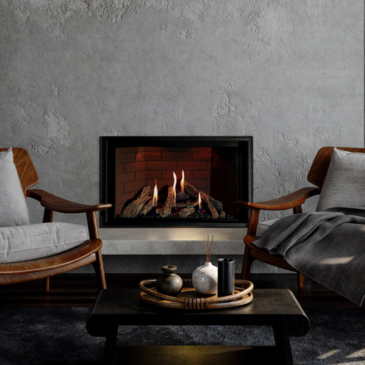 Montigo DelRay Square 34” direct-vent gas fireplace with sleek styling.