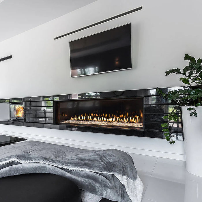 Modern Montigo Distinction 63" Fireplace with concealed linear burner.