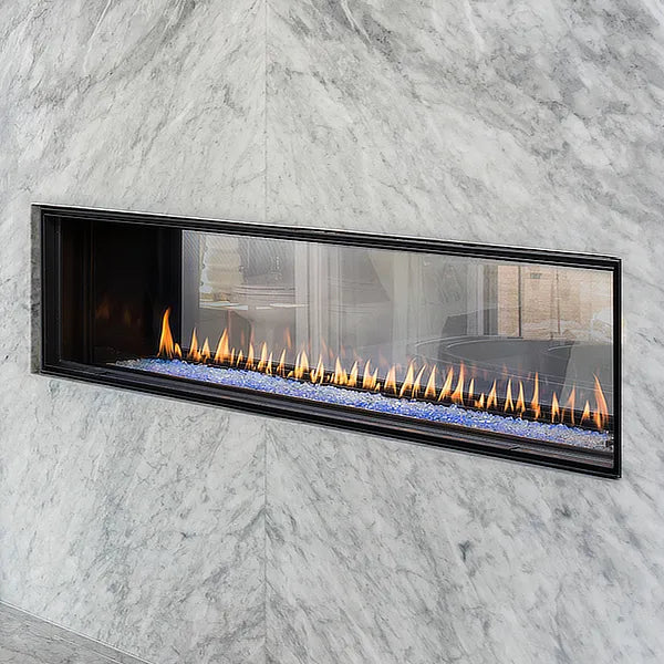 Montigo Distinction 72” gas fireplace with sleek, modern design and LED.