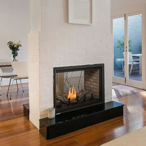 Montigo Divine 38" See-Through Gas Fireplace with dual-sided view at Dreamwood Living.