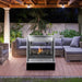 Montigo Divine 38" see-through fireplace, enhancing outdoor gatherings with style.