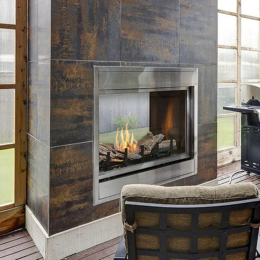 Montigo Divine 38" see-through fireplace, adding elegance to outdoor spaces.