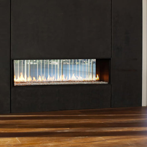 Elegant Montigo Exemplar R520ST gas fireplace, power vented for efficiency.