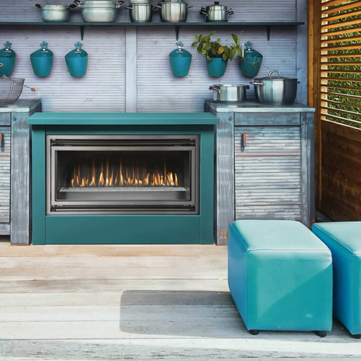 Montigo Mahana 42" fireplace, sleek design, perfect for outdoor comfort.